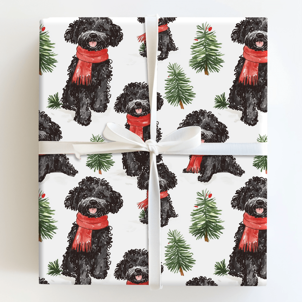 Snow Day for Black Poodles Wrapping Paper: Poodle Dog Gift Wrap