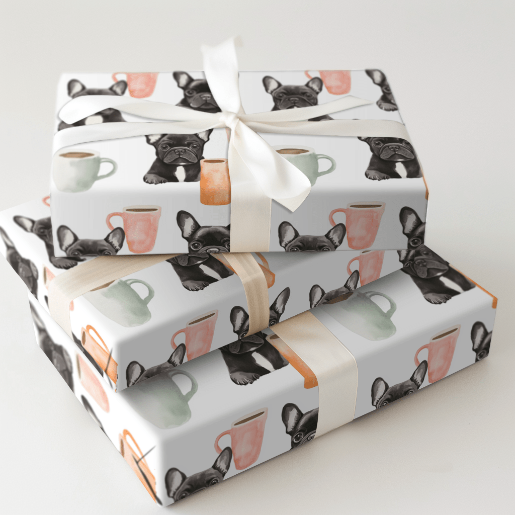 Coffee Day with the Black Frenchie - Wrapping Paper - Aspen & Arlo