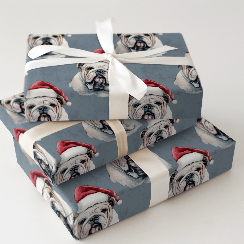 Bulldog Santa - Wrapping Paper - Aspen & Arlo