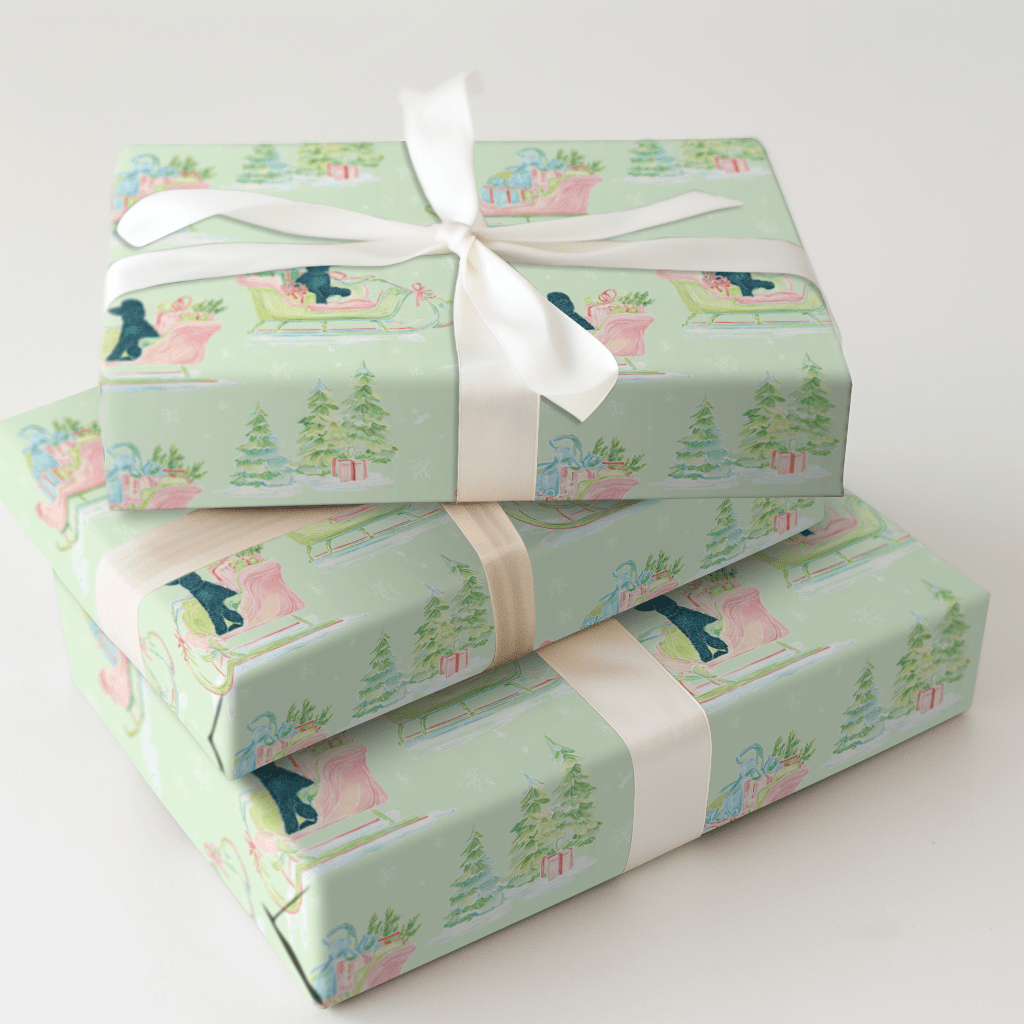 Black Poodle Sleigh - Wrapping Paper - Aspen & Arlo