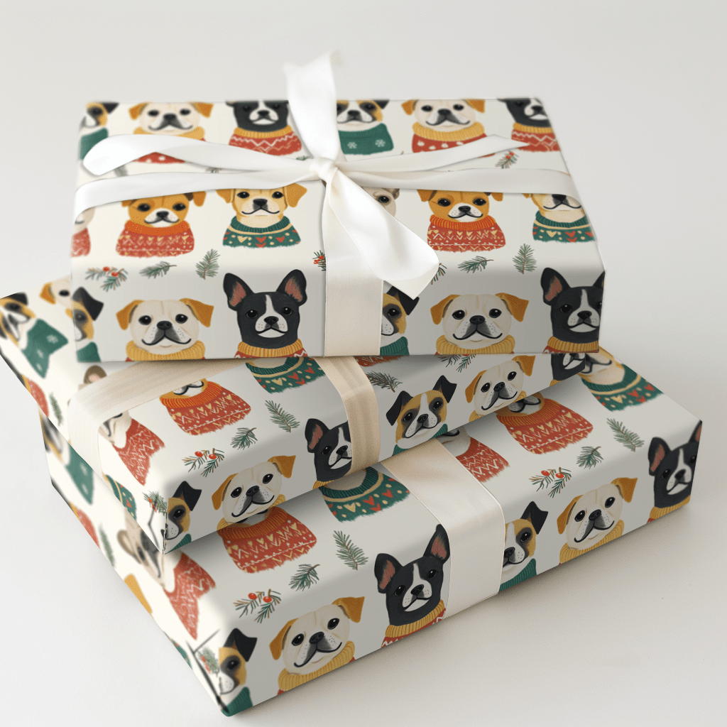 Pups in Christmas Sweaters - Wrapping Paper - Aspen & Arlo