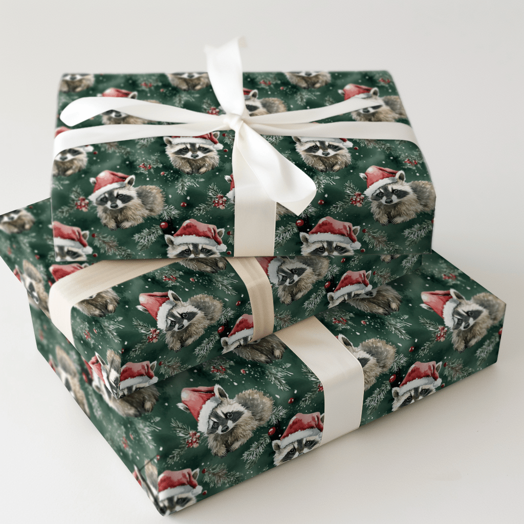 Santa's Racoon - Wrapping Paper - Aspen & Arlo