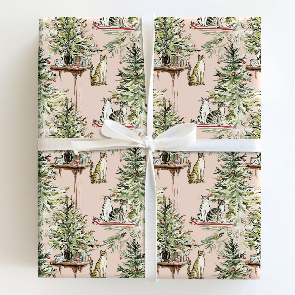 Blush Cat Christmas Wrapping Paper: Whimsical Cat Gift Wrap