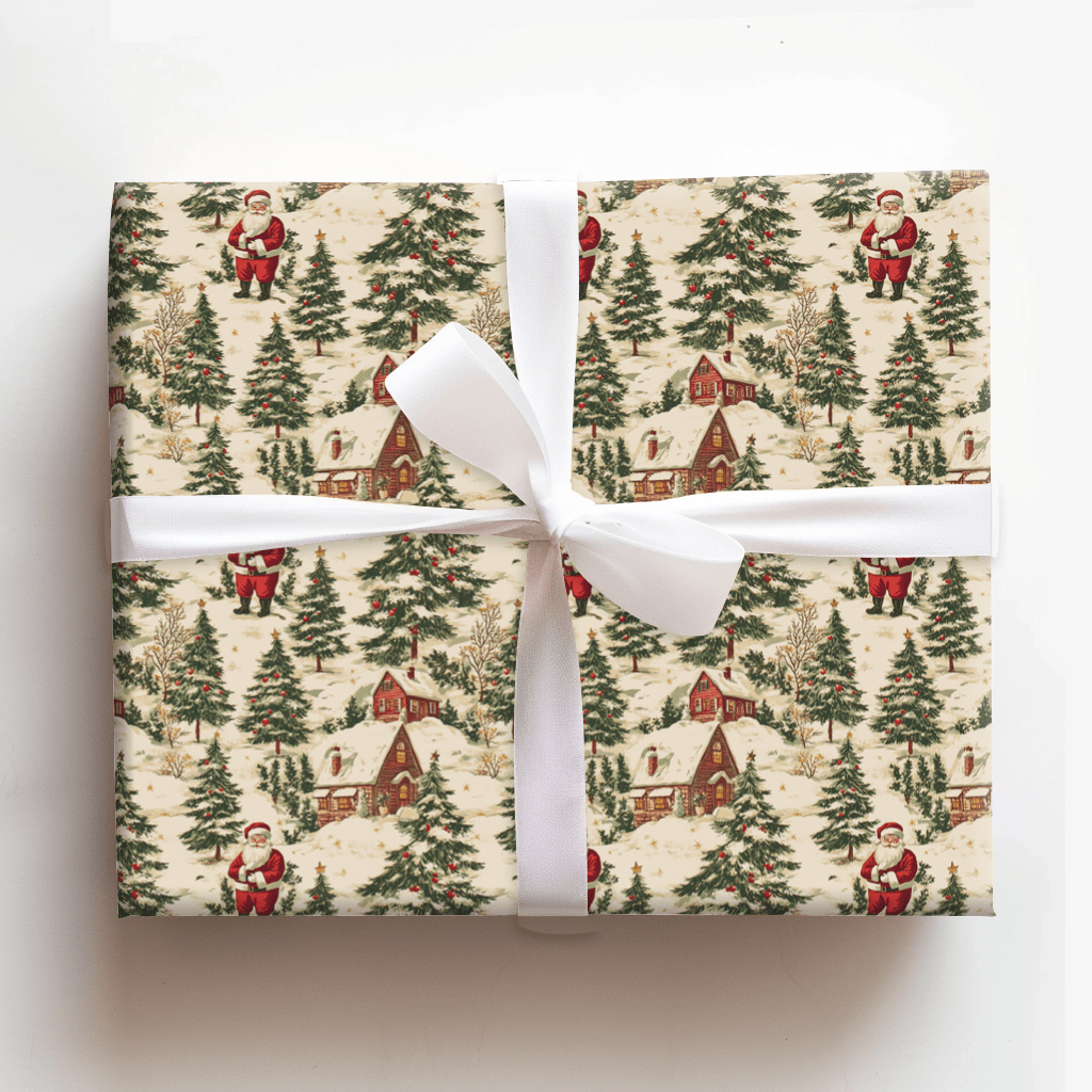 Santa's Village Wrapping Paper: Vintage Christmas Gift Wrap
