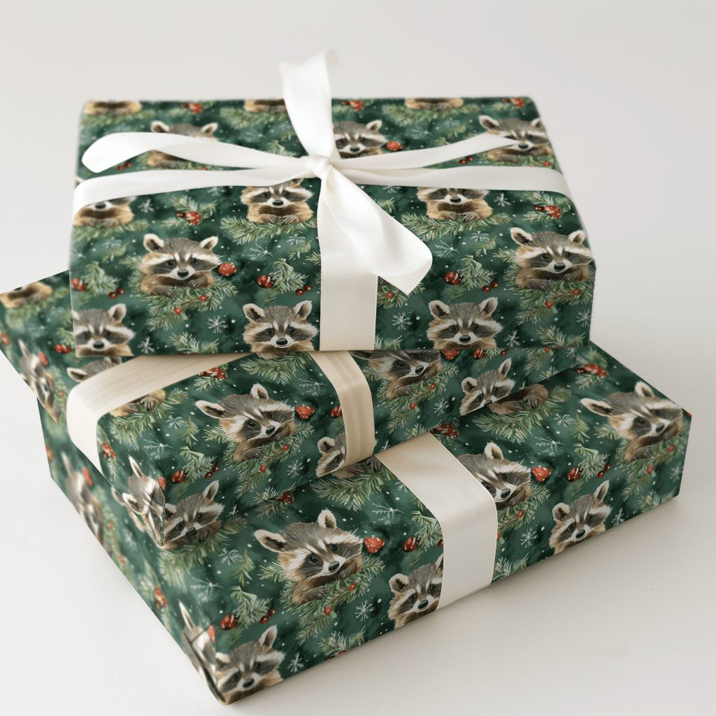 Tis the Season Racoon - Wrapping Paper - Aspen & Arlo