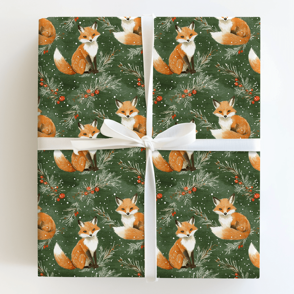 Fox in a Fur Coat Wrapping Paper: Christmas Fox Gift Wrap – Aspen & Arlo