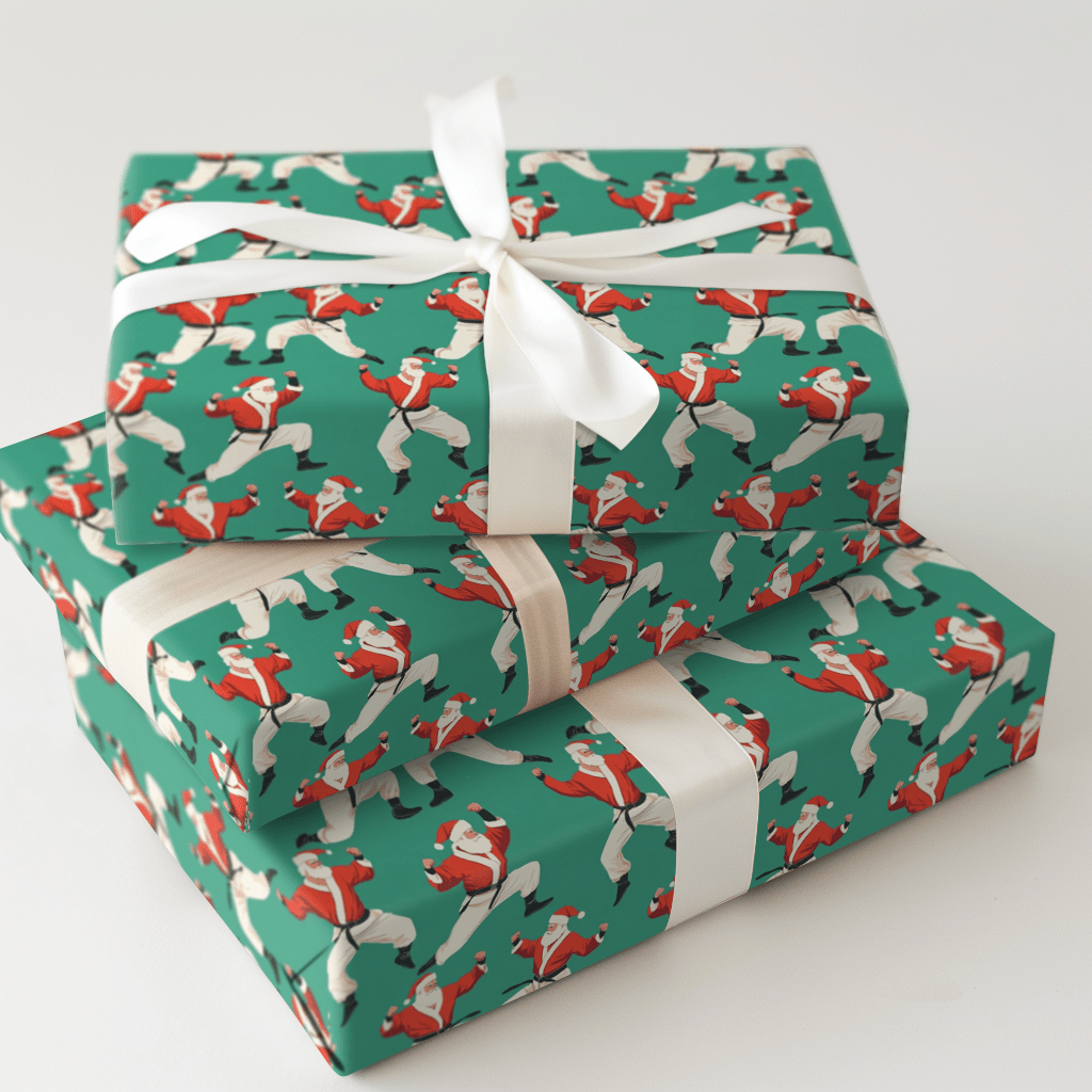 Black Belt Santa - Wrapping Paper - Aspen & Arlo