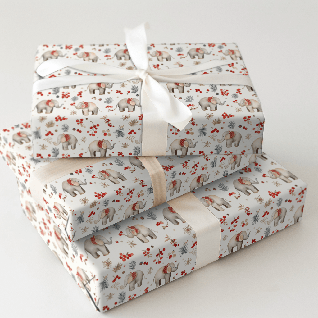 Yuletide Elephants - Wrapping Paper - Aspen & Arlo
