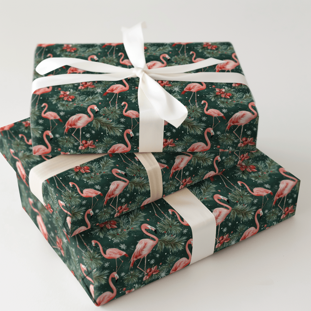 Santa's Flamingo Flight - Wrapping Paper - Aspen & Arlo