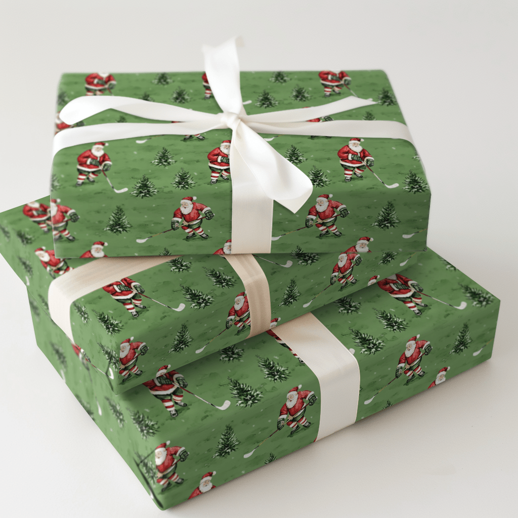 Slapshot Santa - Wrapping Paper - Aspen & Arlo
