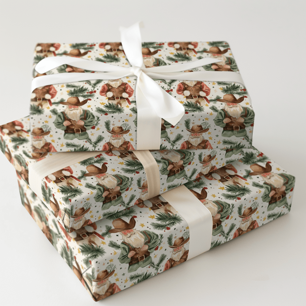 Cattle Drive Santa - Wrapping Paper - Aspen & Arlo