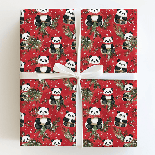 Festive Bamboo Panda - Wrapping Paper - Aspen & Arlo