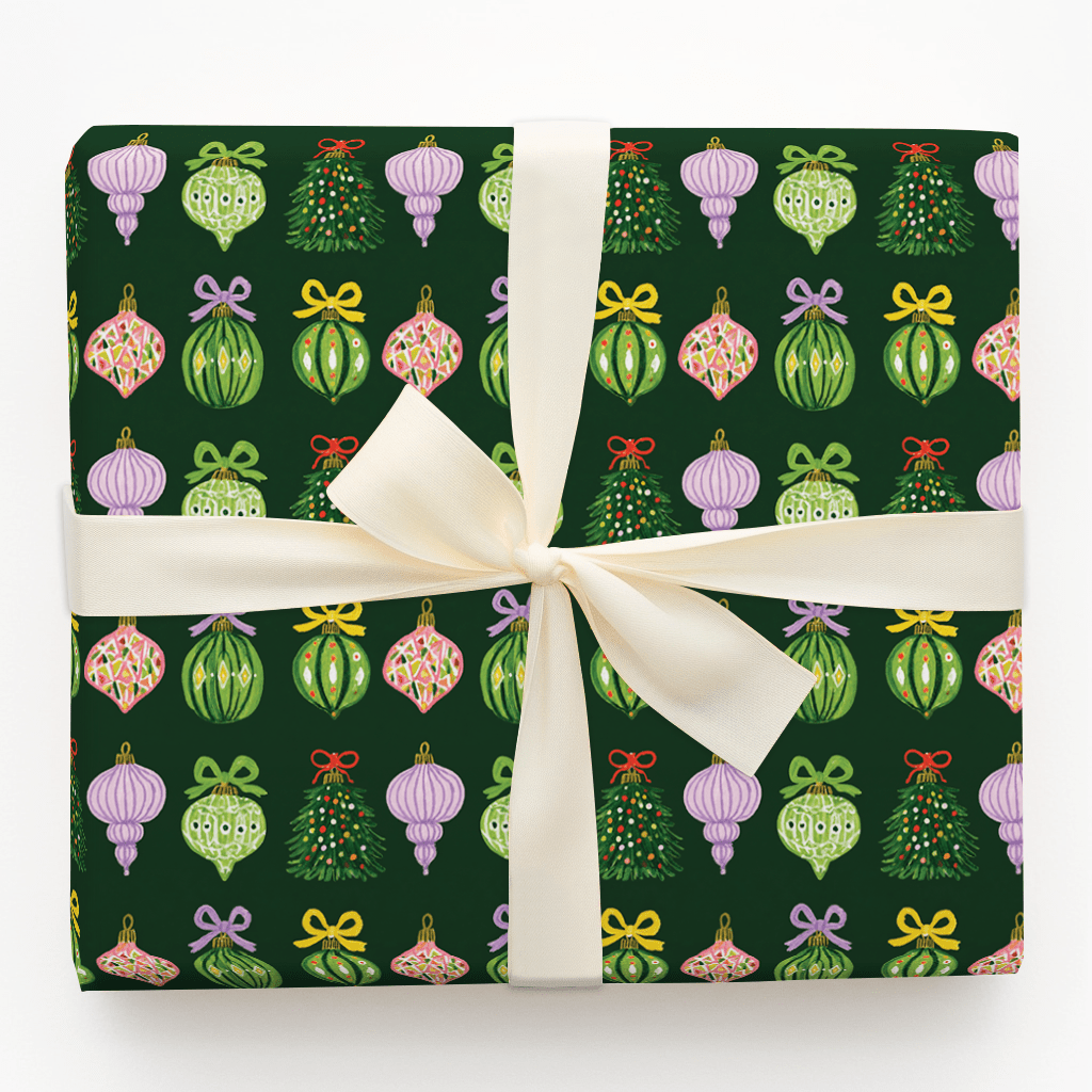 Ribboned Ornaments Green - Wrapping Paper - Aspen & Arlo