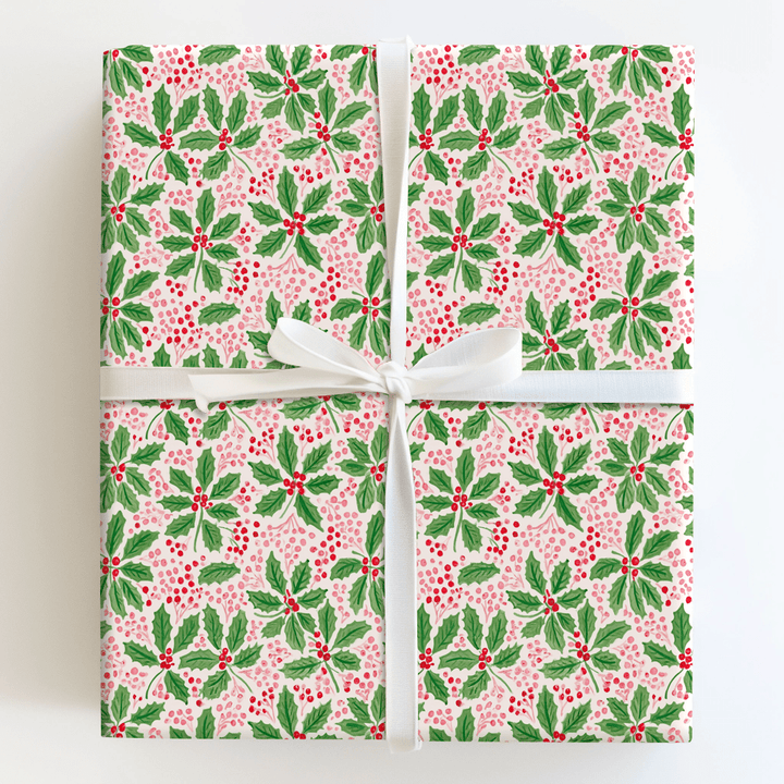 Pink Berry Holly - Wrapping Paper - Aspen & Arlo