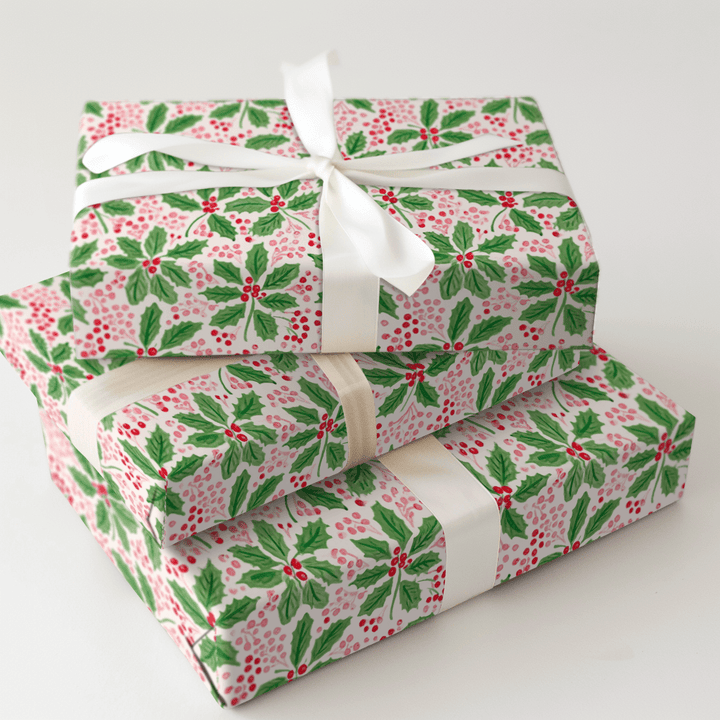 Pink Berry Holly - Wrapping Paper - Aspen & Arlo