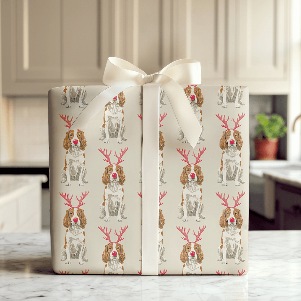 Rudolph the Brittany Spaniel - Wrapping Paper - Aspen & Arlo