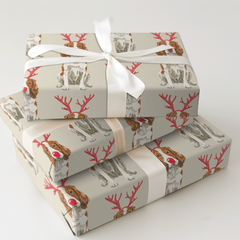 Rudolph the Brittany Spaniel - Wrapping Paper - Aspen & Arlo
