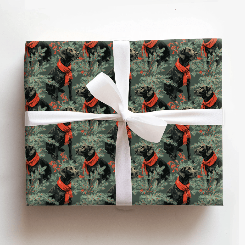 Scarlet Sprig Black Lab - Wrapping Paper - Aspen & Arlo