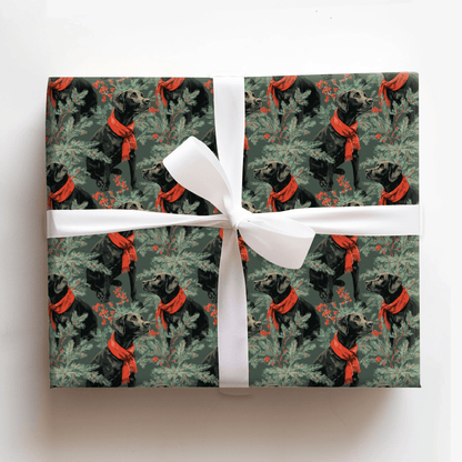 Scarlet Sprig Black Lab - Wrapping Paper - Aspen & Arlo
