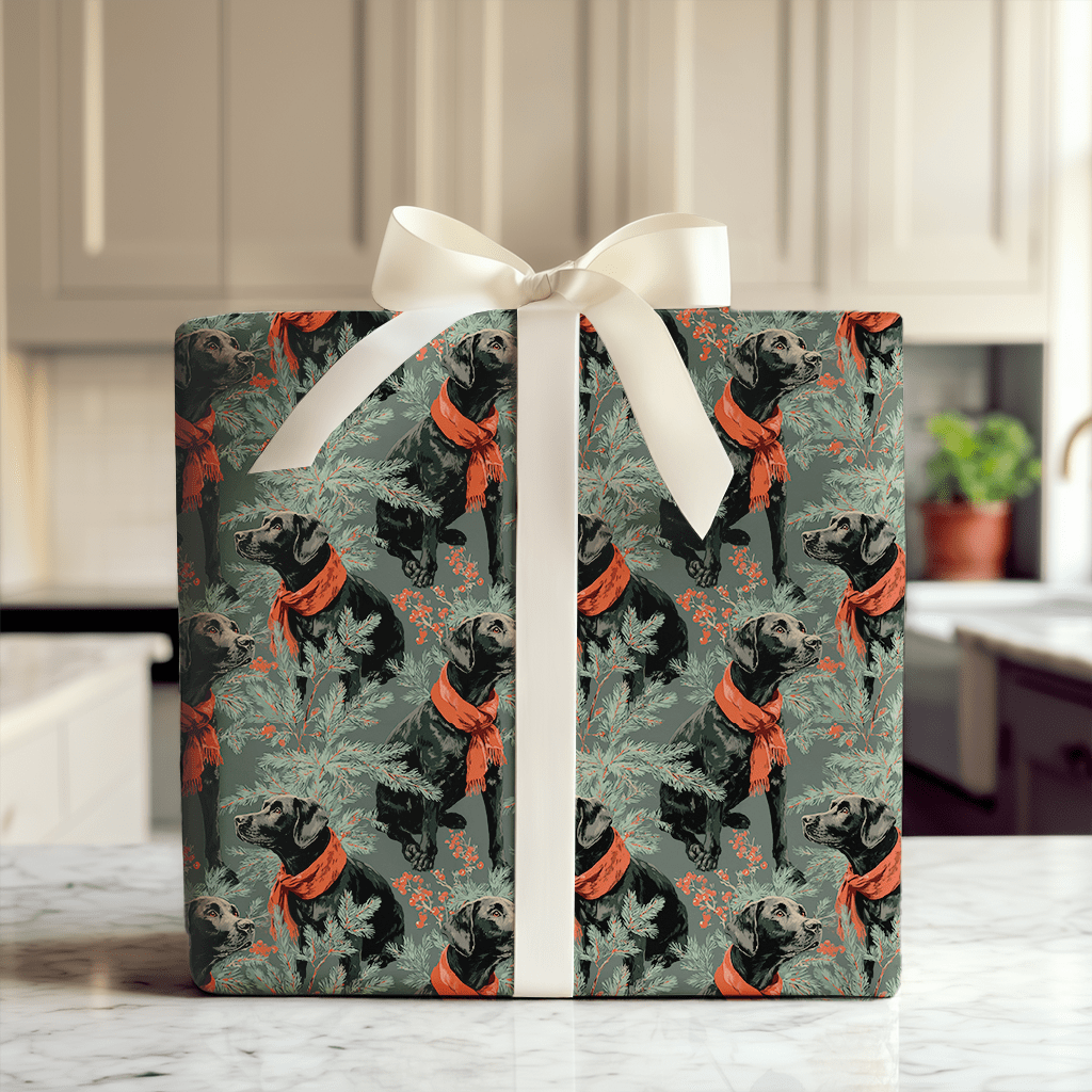 Scarlet Sprig Black Lab - Wrapping Paper - Aspen & Arlo