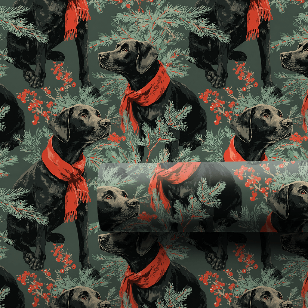 Scarlet Sprig Black Lab - Wrapping Paper - Aspen & Arlo