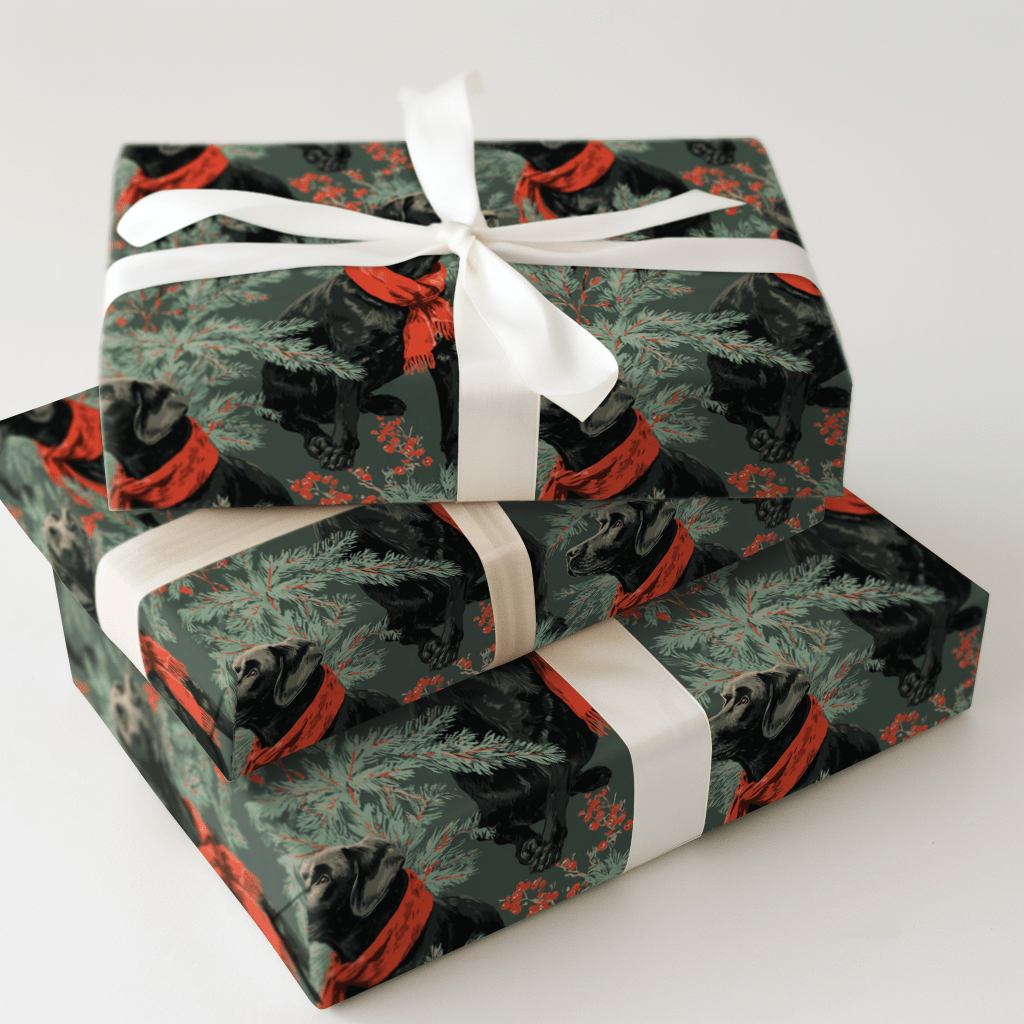 Scarlet Sprig Black Lab - Wrapping Paper - Aspen & Arlo