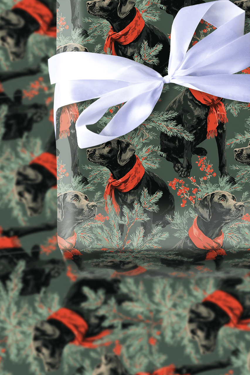Scarlet Sprig Black Lab - Wrapping Paper - Aspen & Arlo