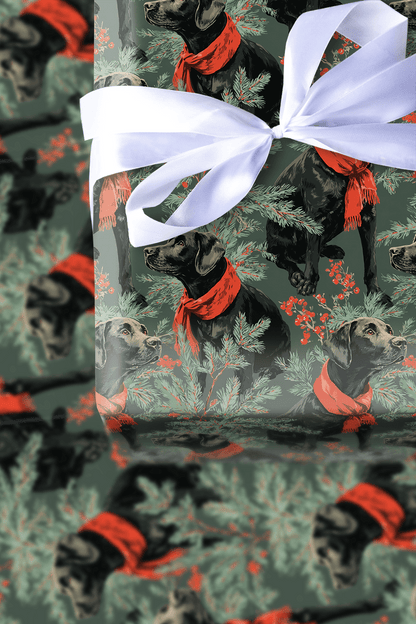 Scarlet Sprig Black Lab - Wrapping Paper - Aspen & Arlo