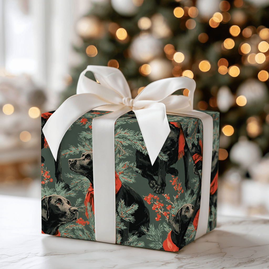 Scarlet Sprig Black Lab - Wrapping Paper - Aspen & Arlo