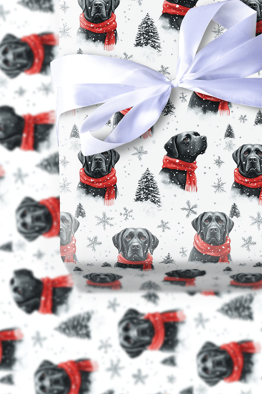 Black Lab Snow Flurry - Wrapping Paper - Aspen & Arlo