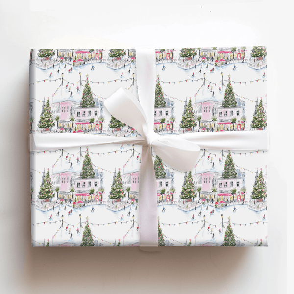 Rink Around the Christmas Tree Wrapping Paper: Ice Skating Holiday