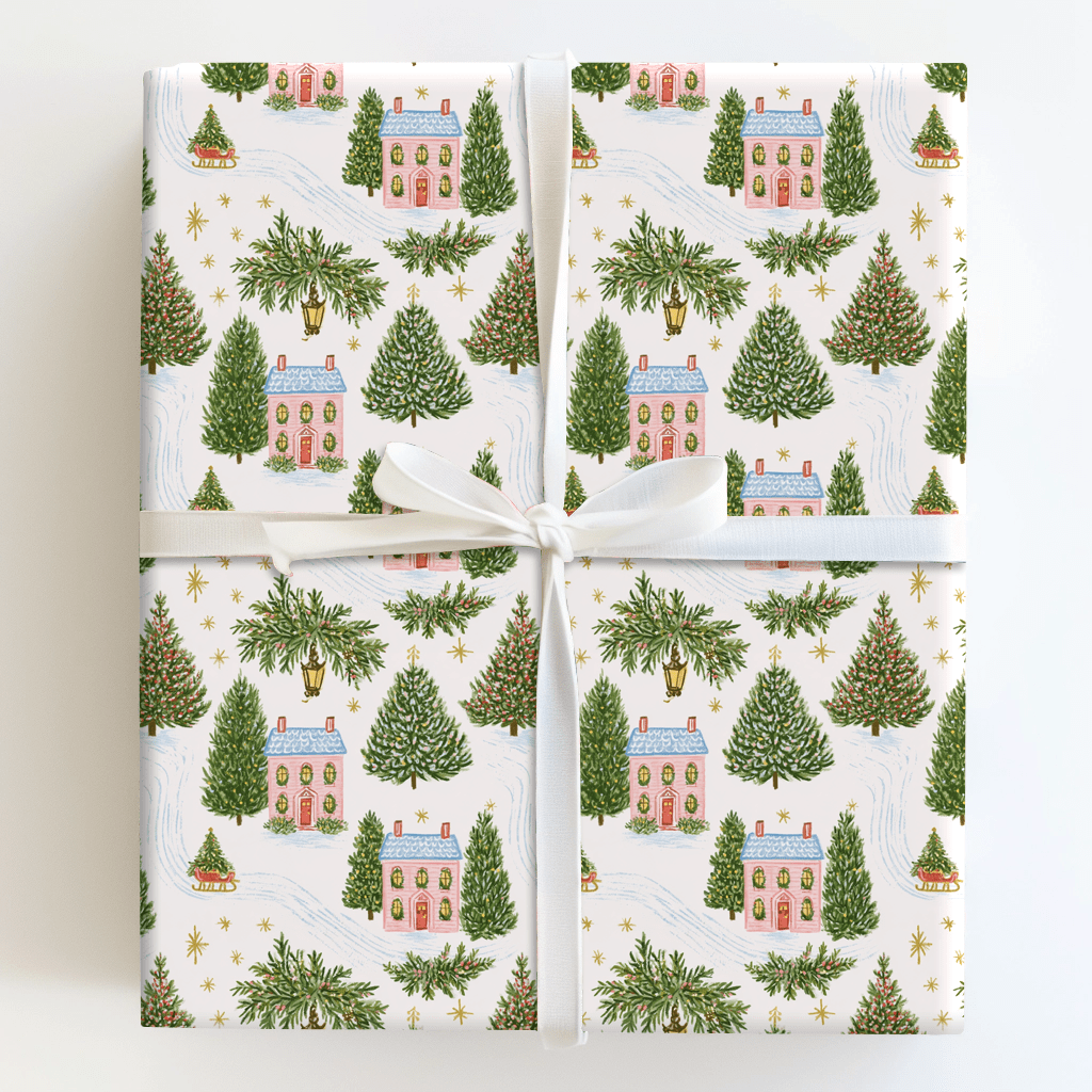 Pink House Holiday - Wrapping Paper - Aspen & Arlo