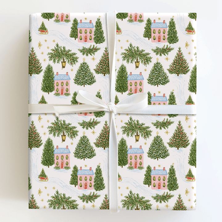 Pink House Holiday - Wrapping Paper - Aspen & Arlo