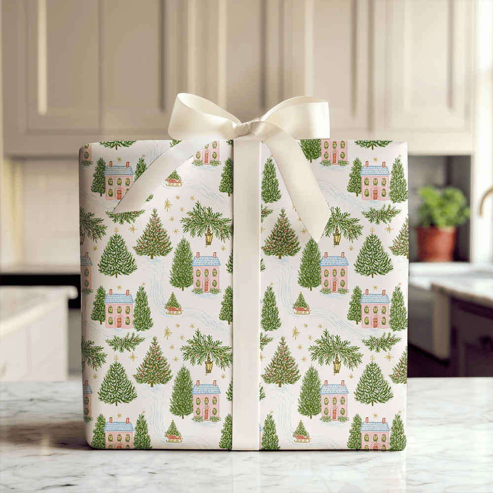 Pink House Holiday - Wrapping Paper - Aspen & Arlo