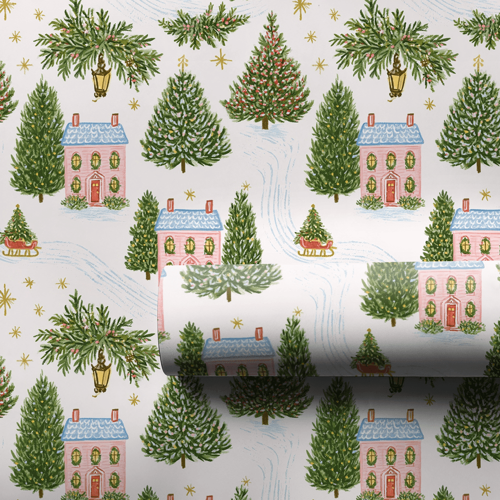 Pink House Holiday - Wrapping Paper - Aspen & Arlo