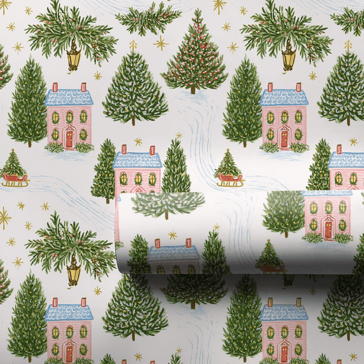 Pink House Holiday - Wrapping Paper - Aspen & Arlo