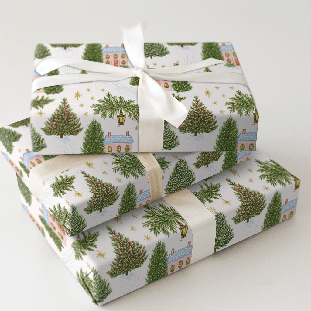 Pink House Holiday - Wrapping Paper - Aspen & Arlo