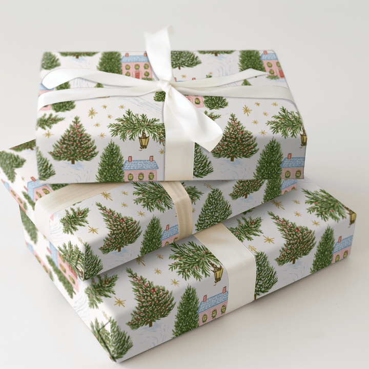 Pink House Holiday - Wrapping Paper - Aspen & Arlo