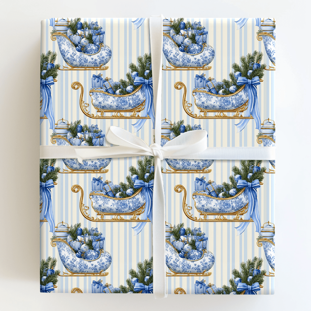 The Blue Ribbon Sleigh - Wrapping Paper - Aspen & Arlo