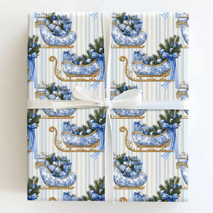 The Blue Ribbon Sleigh - Wrapping Paper - Aspen & Arlo