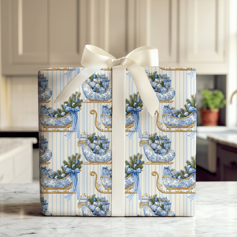 The Blue Ribbon Sleigh - Wrapping Paper - Aspen & Arlo