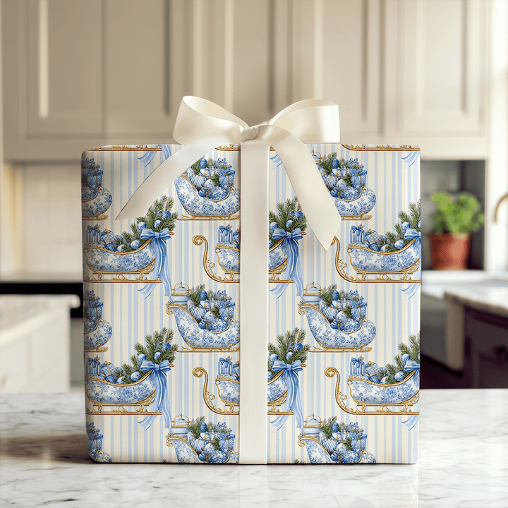 The Blue Ribbon Sleigh - Wrapping Paper - Aspen & Arlo