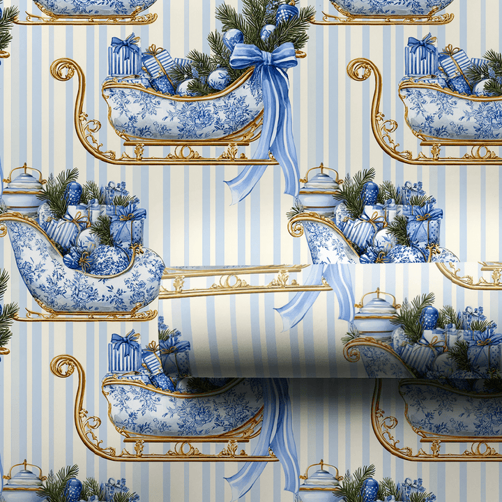 The Blue Ribbon Sleigh - Wrapping Paper - Aspen & Arlo