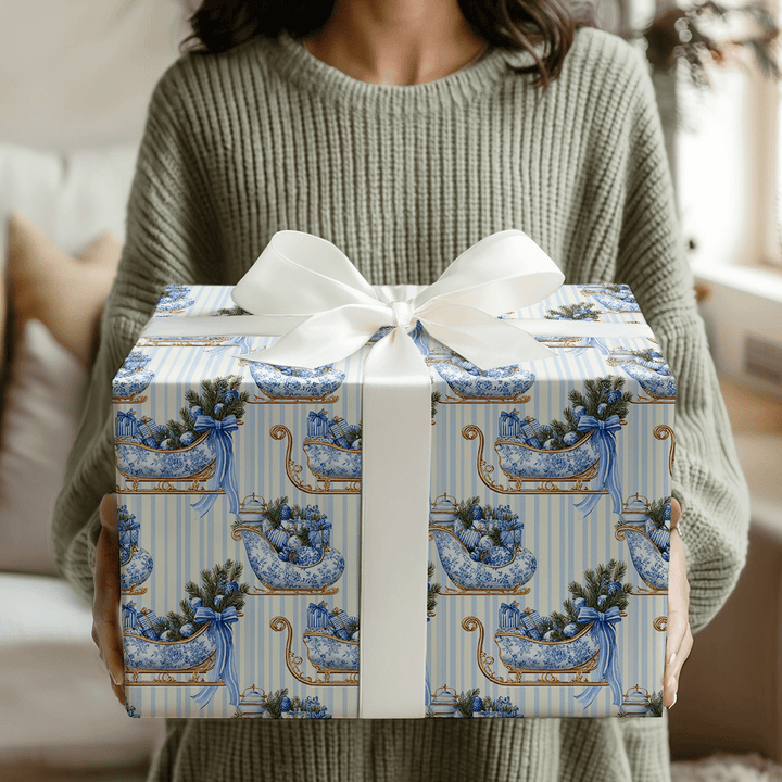 The Blue Ribbon Sleigh - Wrapping Paper - Aspen & Arlo