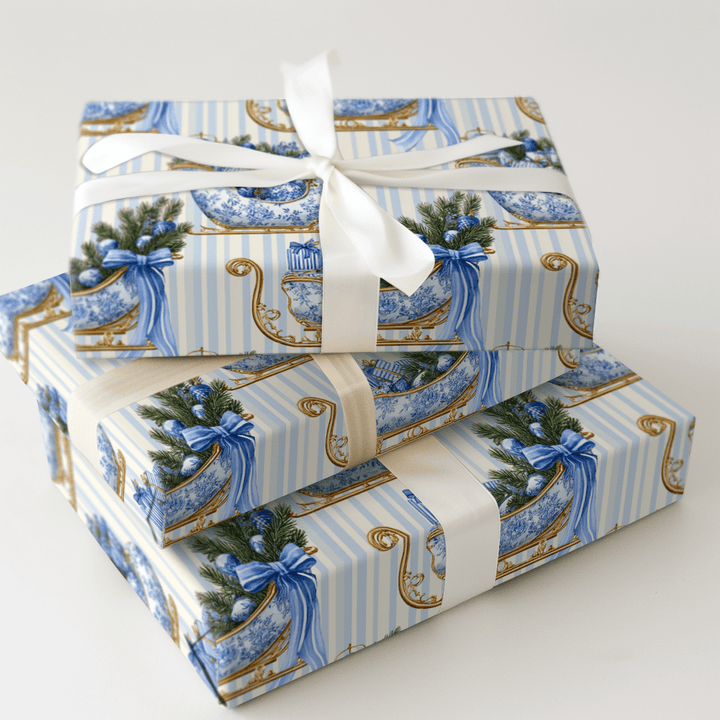 The Blue Ribbon Sleigh - Wrapping Paper - Aspen & Arlo