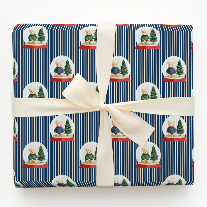 Teddys Snowglobe Stripe in Navy Blue - Wrapping Paper - Aspen & Arlo