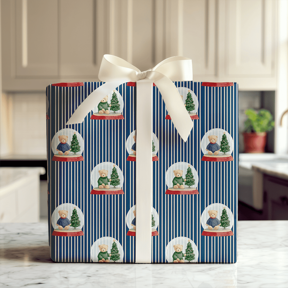 Teddys Snowglobe Stripe in Navy Blue - Wrapping Paper - Aspen & Arlo