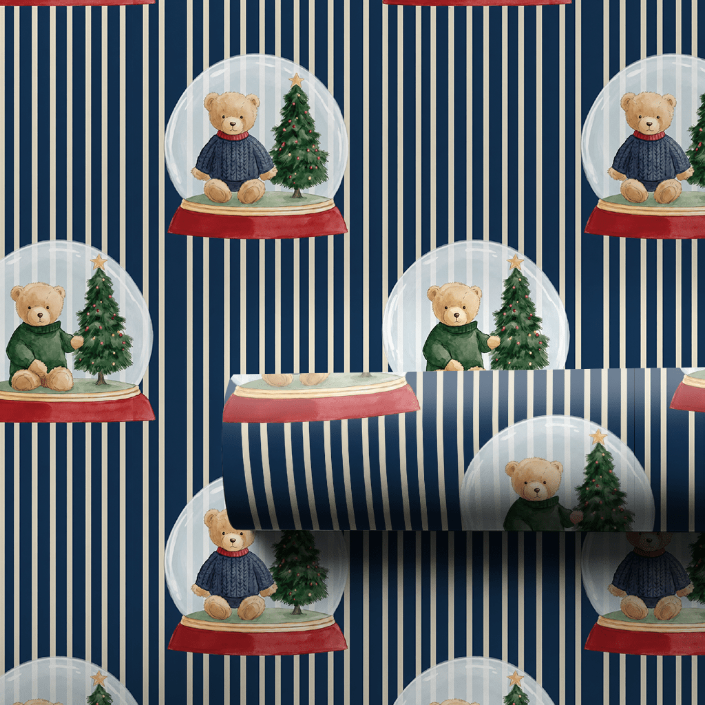Teddys Snowglobe Stripe in Navy Blue - Wrapping Paper - Aspen & Arlo