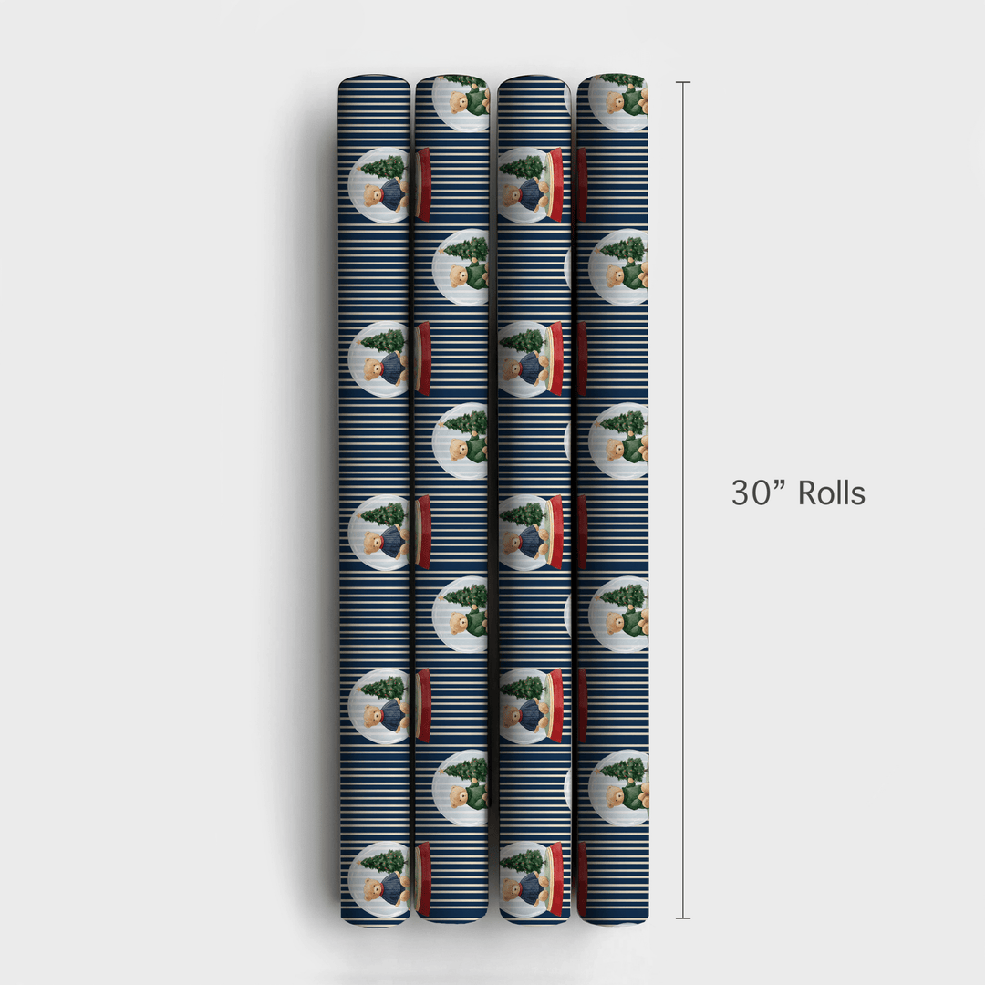 Teddys Snowglobe Stripe in Navy Blue - Wrapping Paper - Aspen & Arlo