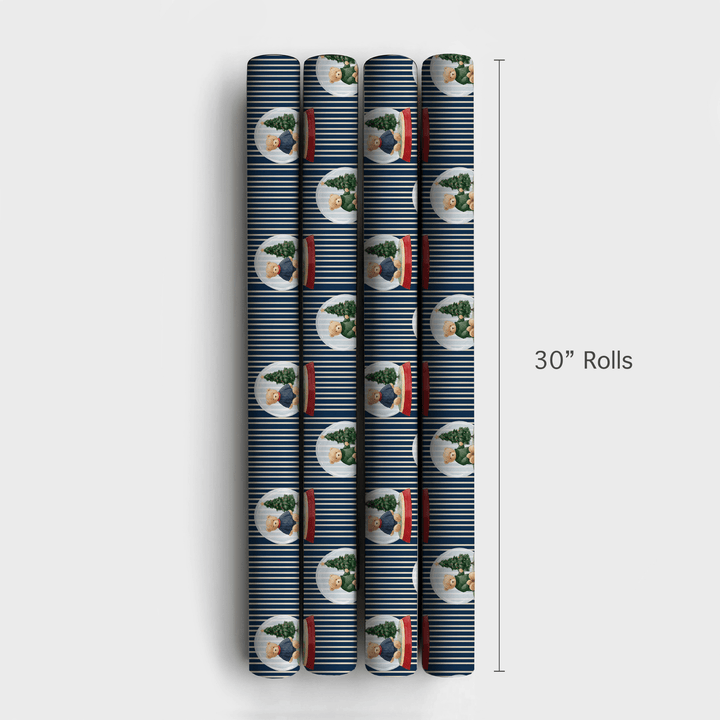 Teddys Snowglobe Stripe in Navy Blue - Wrapping Paper - Aspen & Arlo